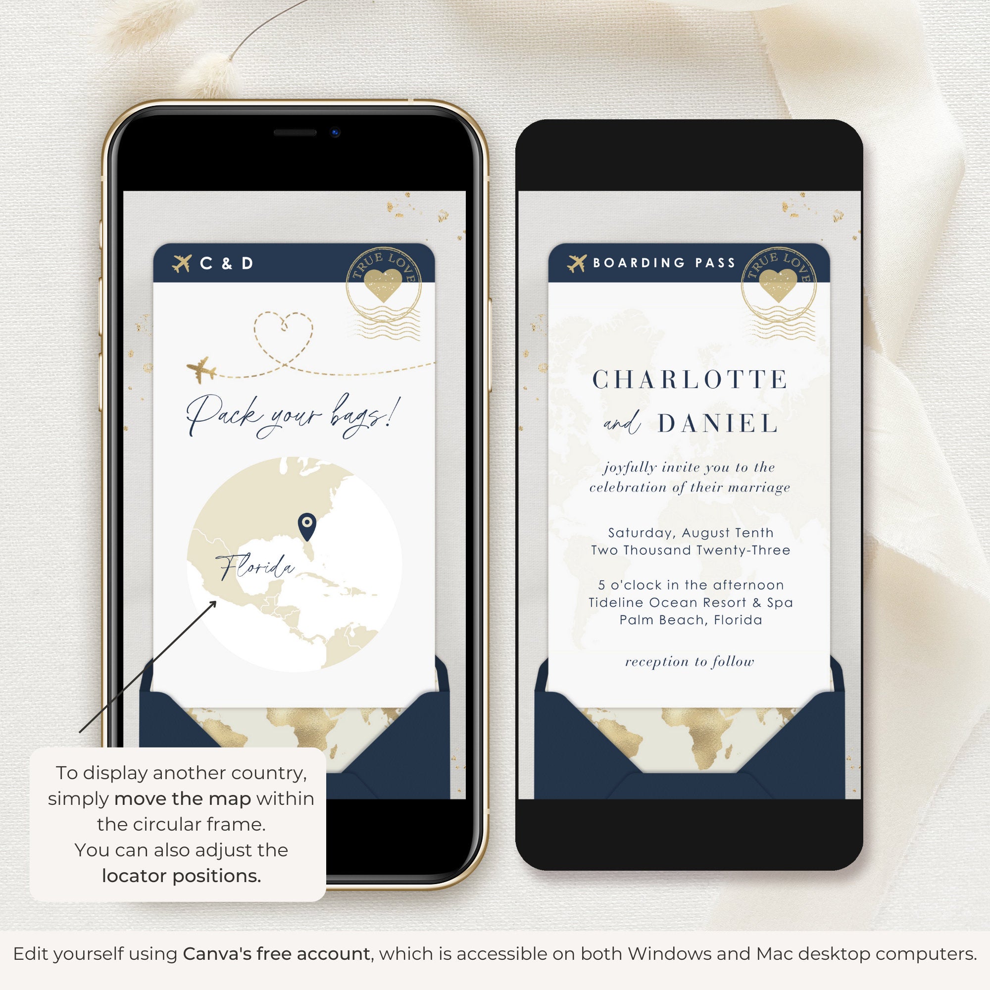 Boarding Pass Wedding Invitation Video Template - Blue Navy