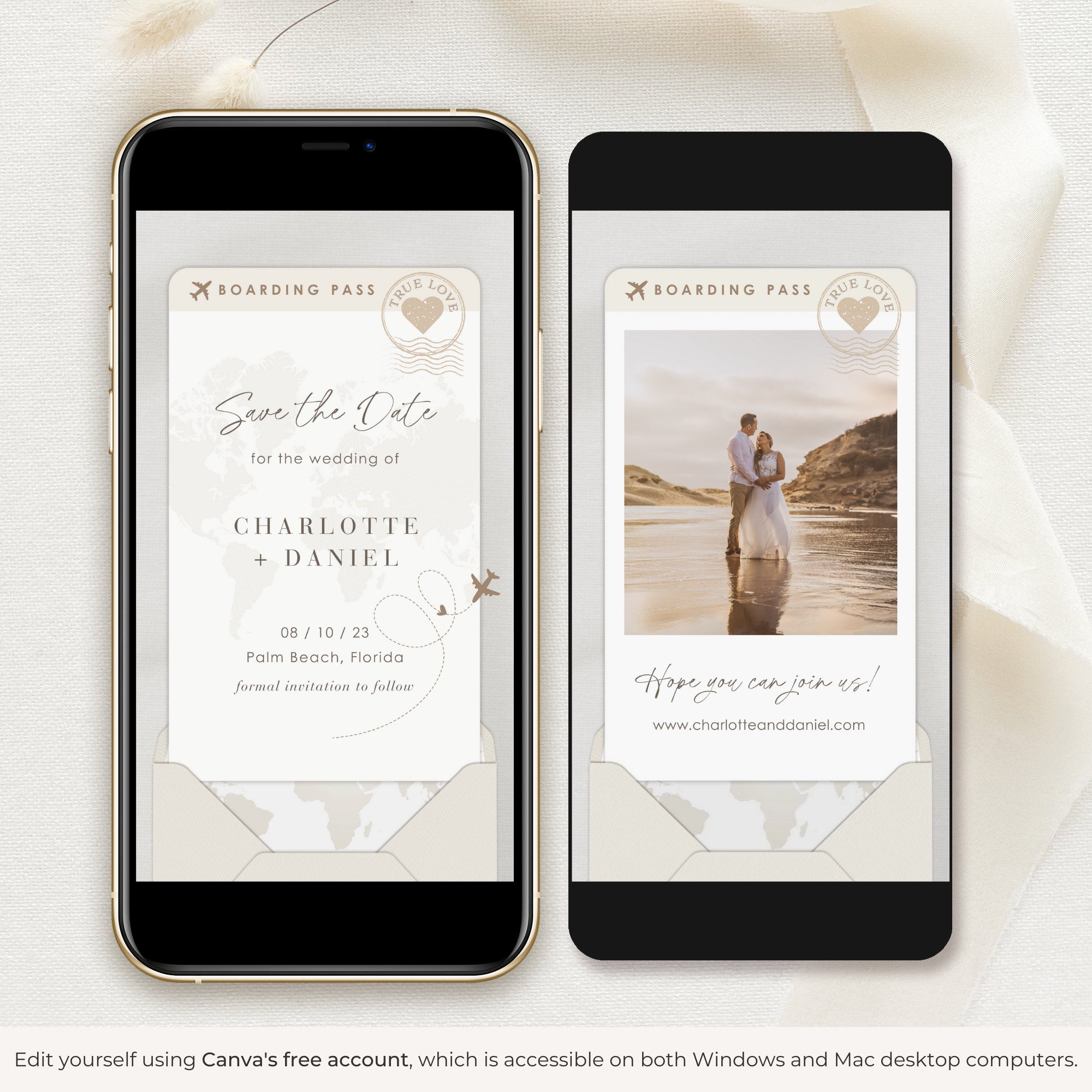Boarding Pass Save the Date Video Template - Taupe