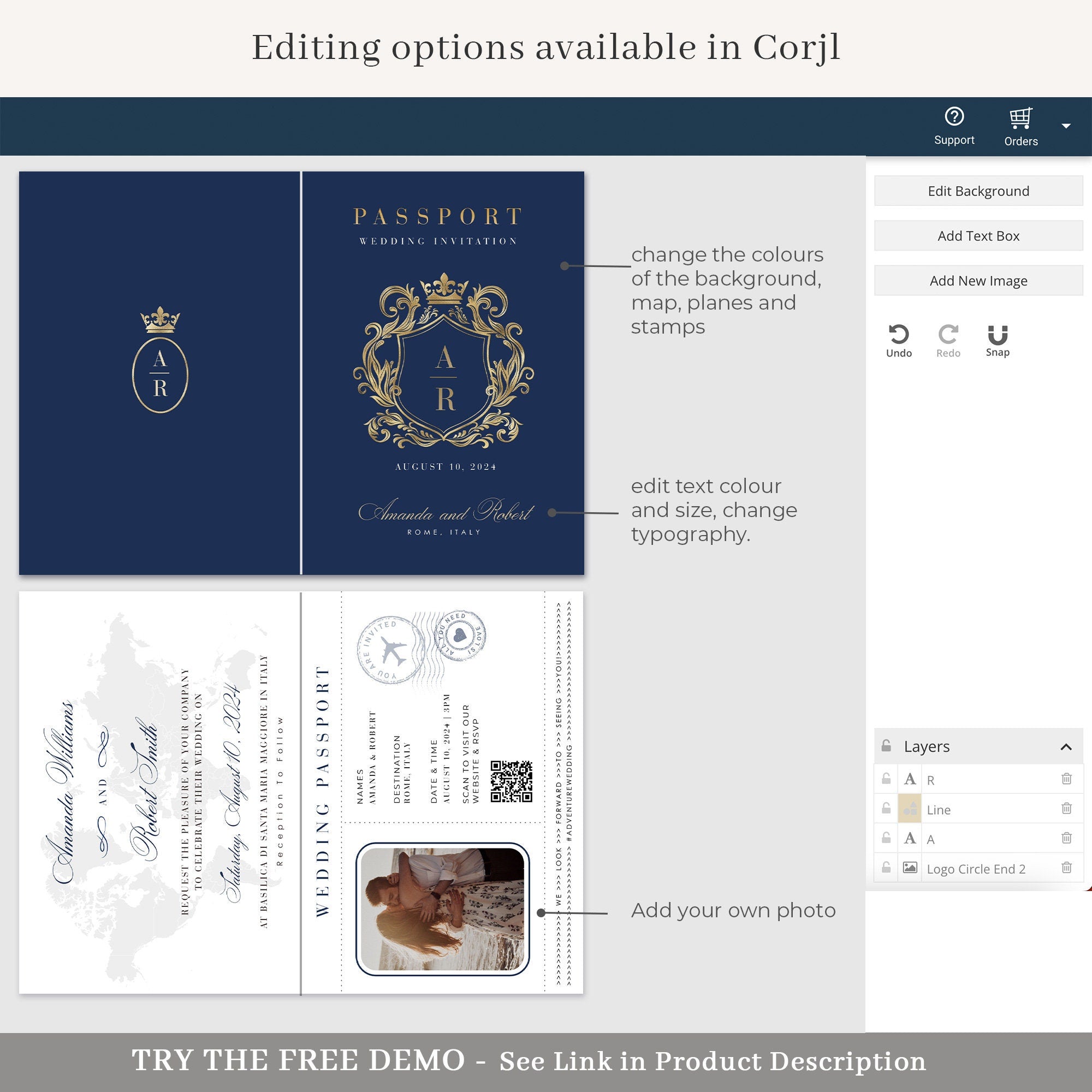 White &amp; Gold Passport Wedding Invitation Template