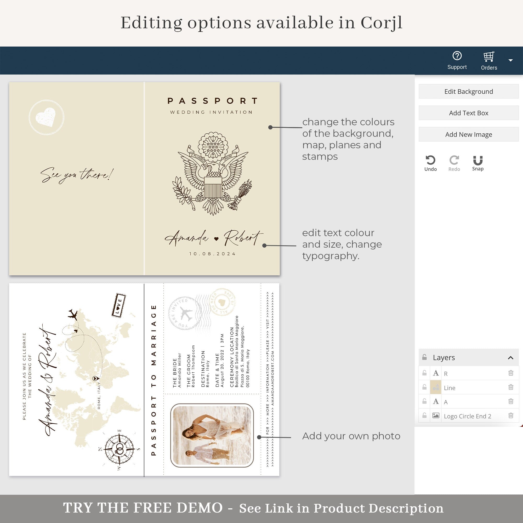 USA Passport Wedding Invitation Printable Template