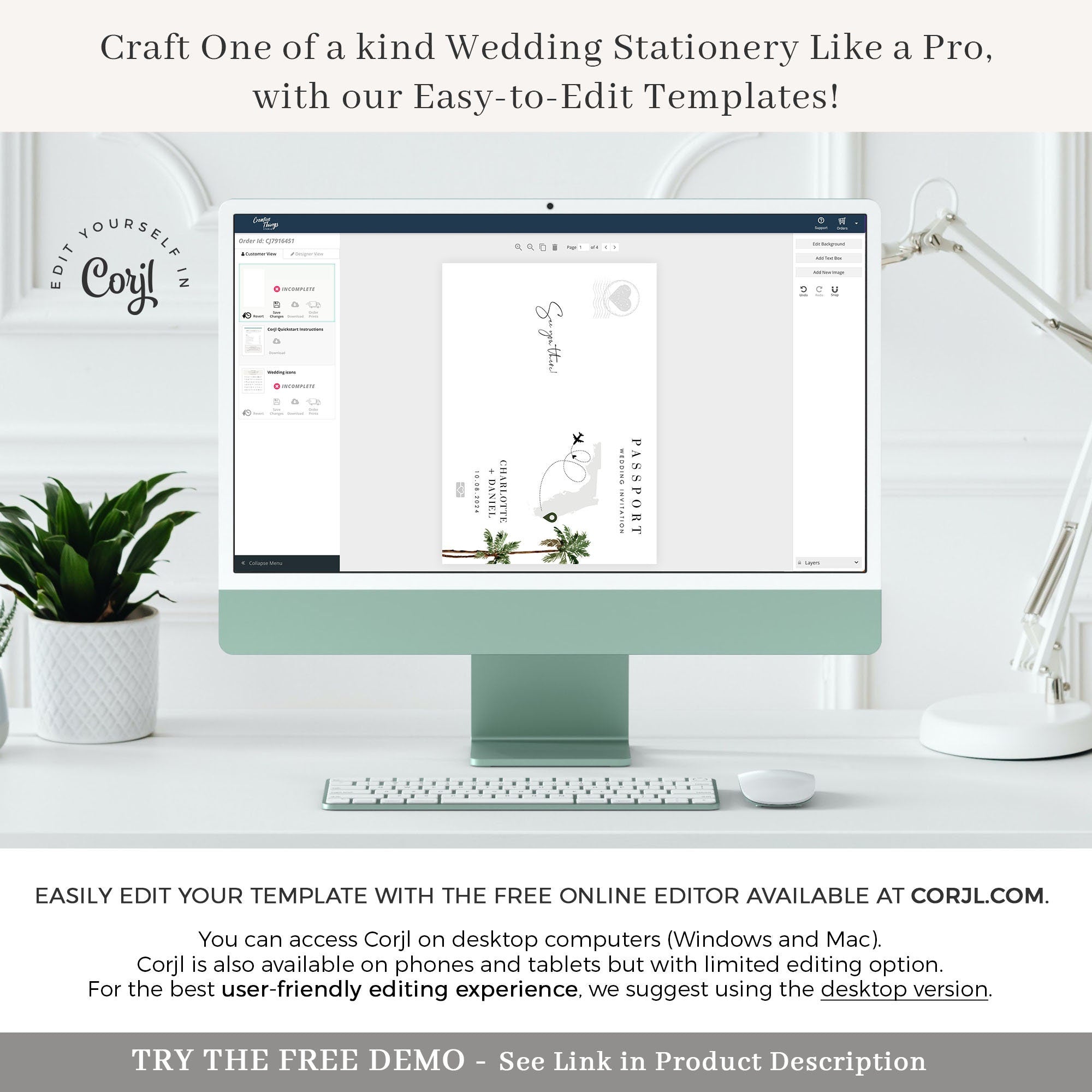 Palm Tree Passport Wedding Invitation Template