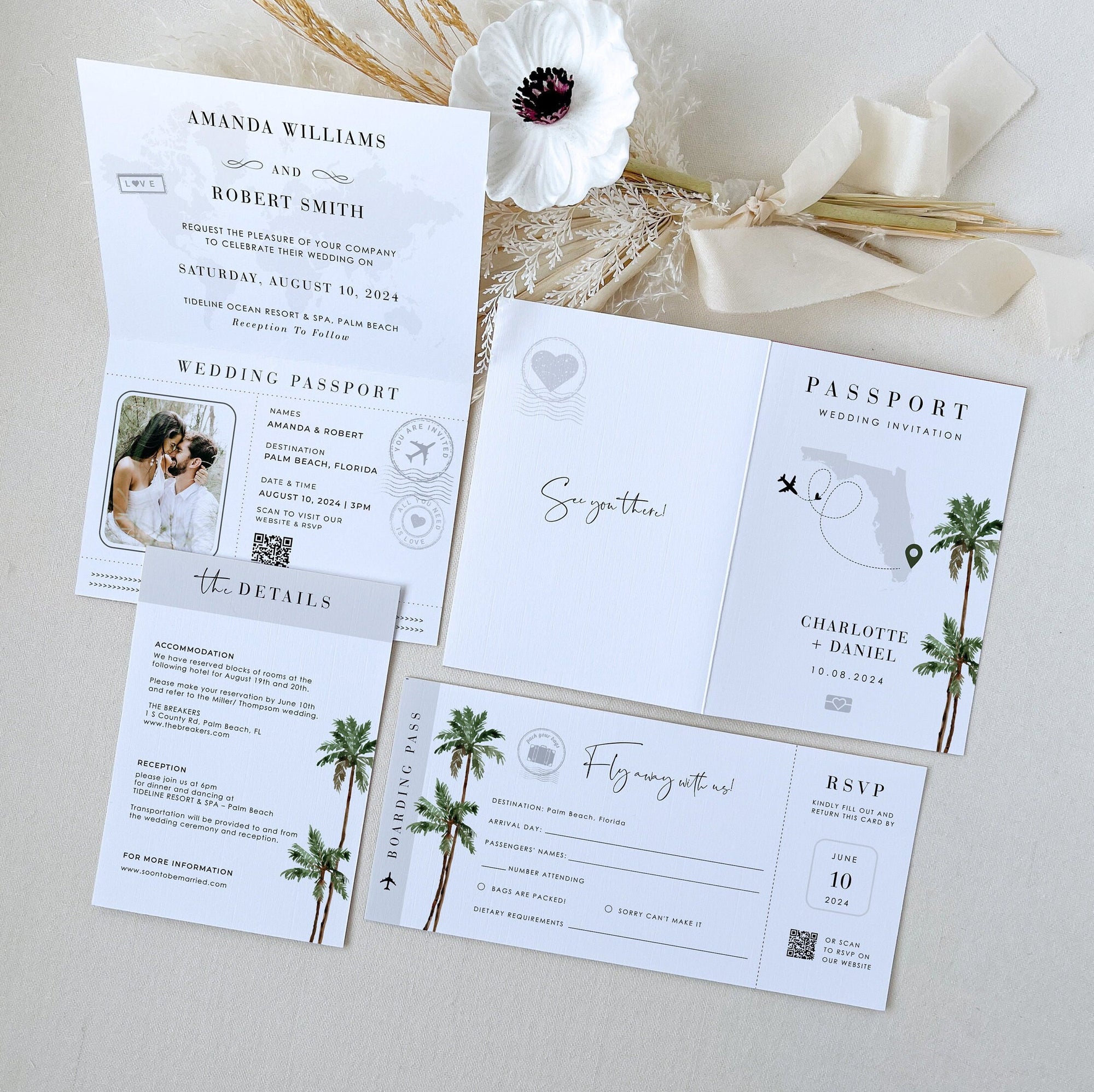 Palm Tree Passport Wedding Invitation Template