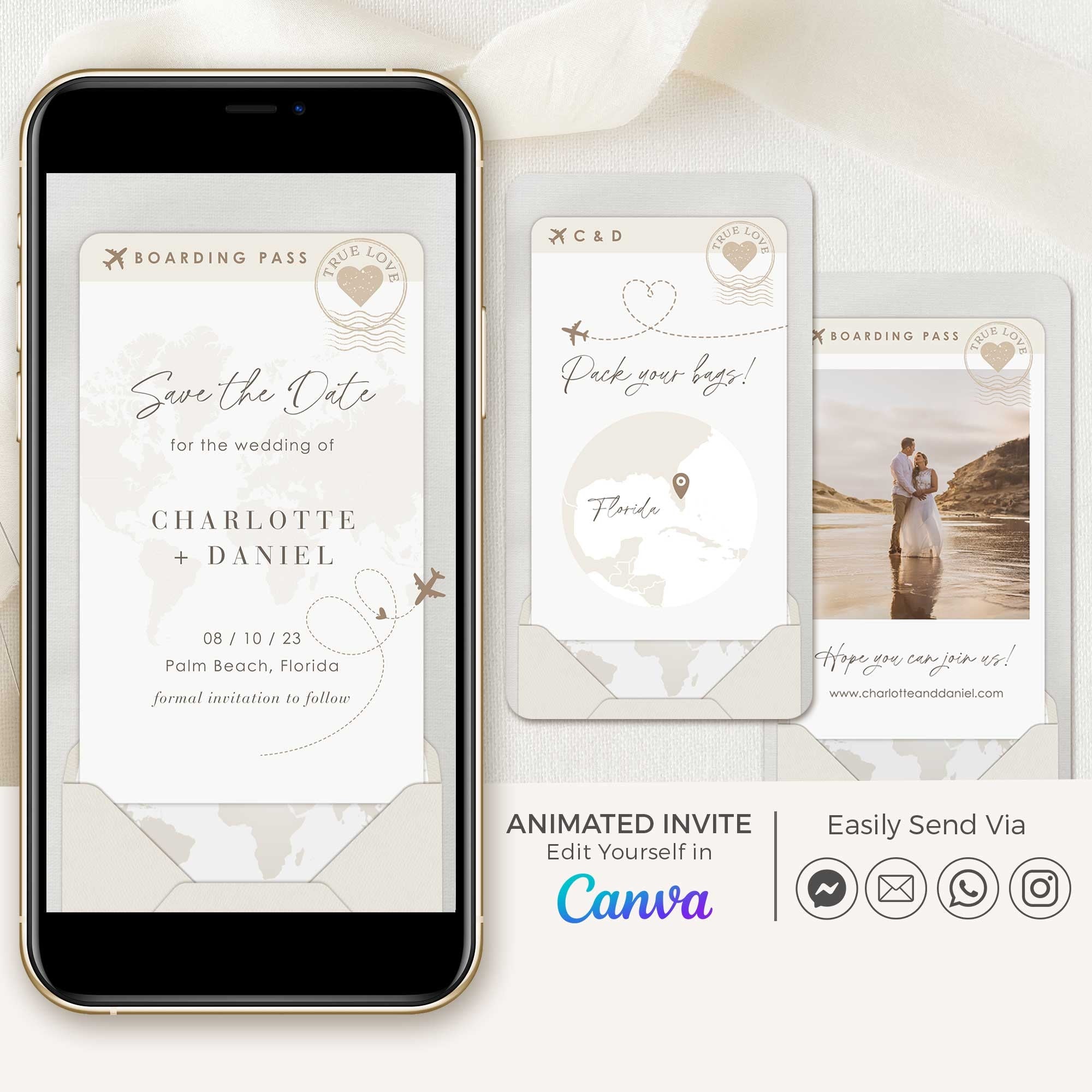 Boarding Pass Save the Date Video Template - Taupe