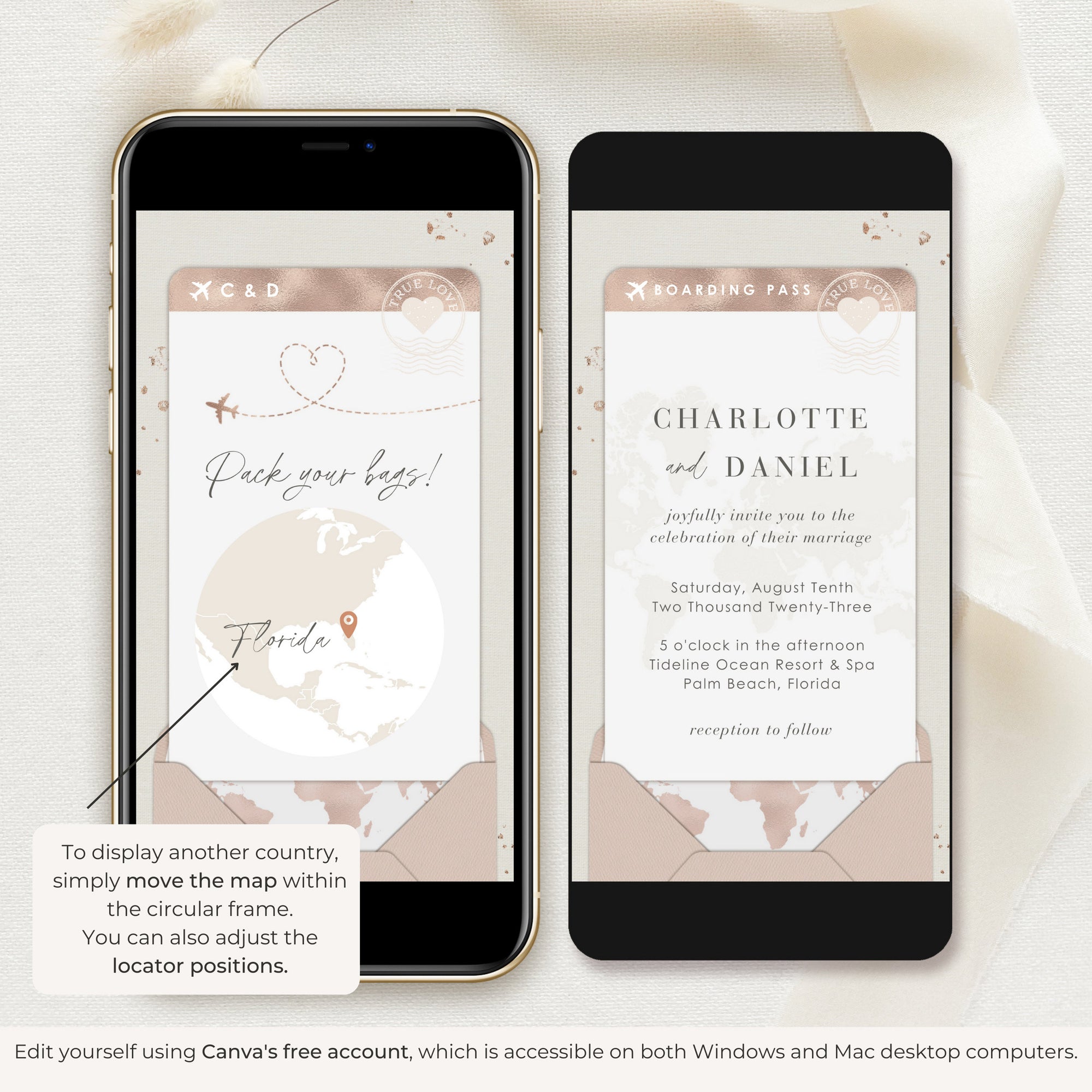 Boarding Pass Wedding Invitation Video Template - Rose Gold