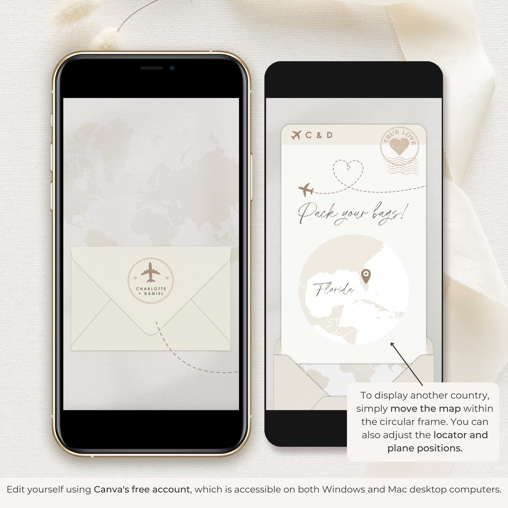 Boarding Pass Save the Date Video Template - Taupe