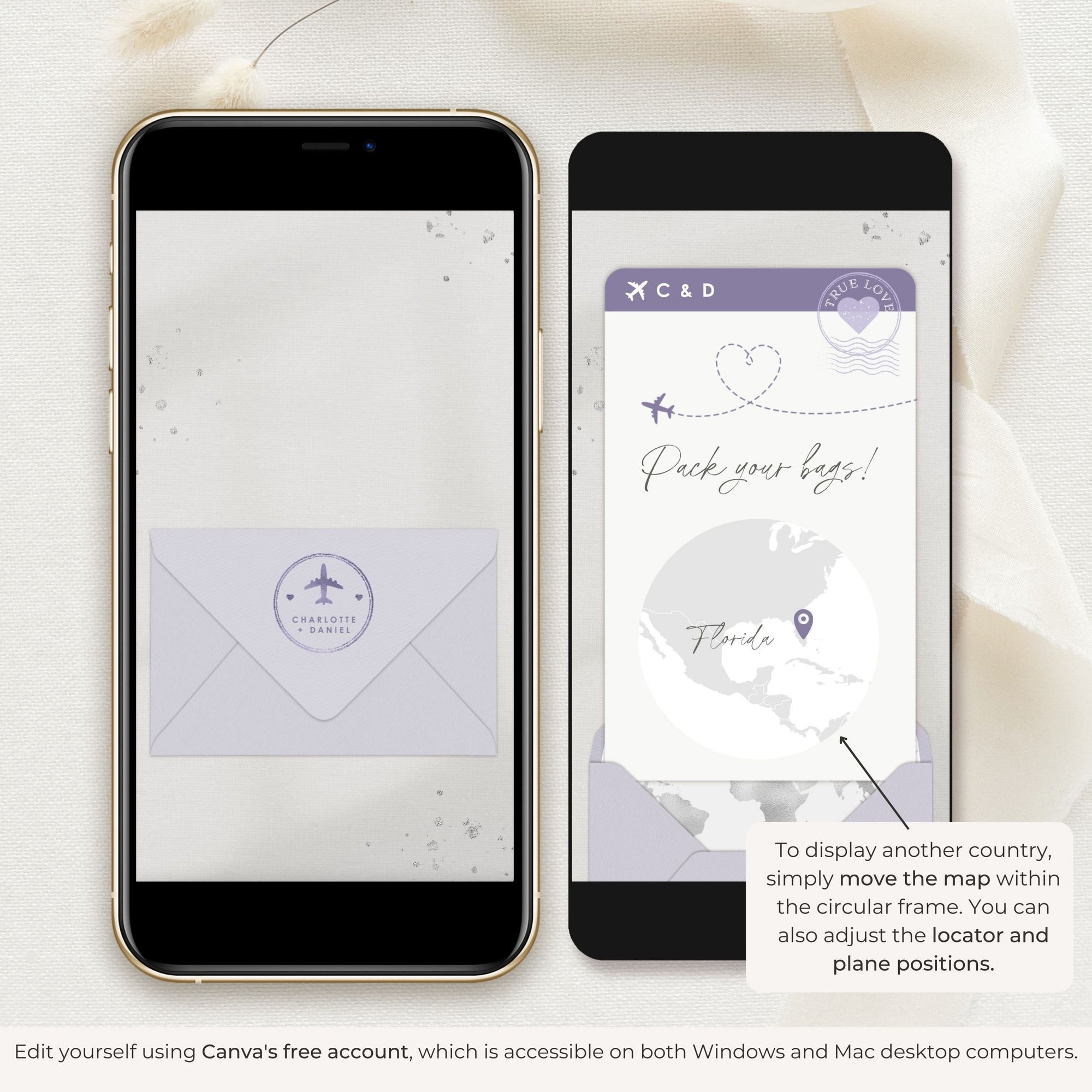 Boarding Pass Save the Date Video Template - Purple