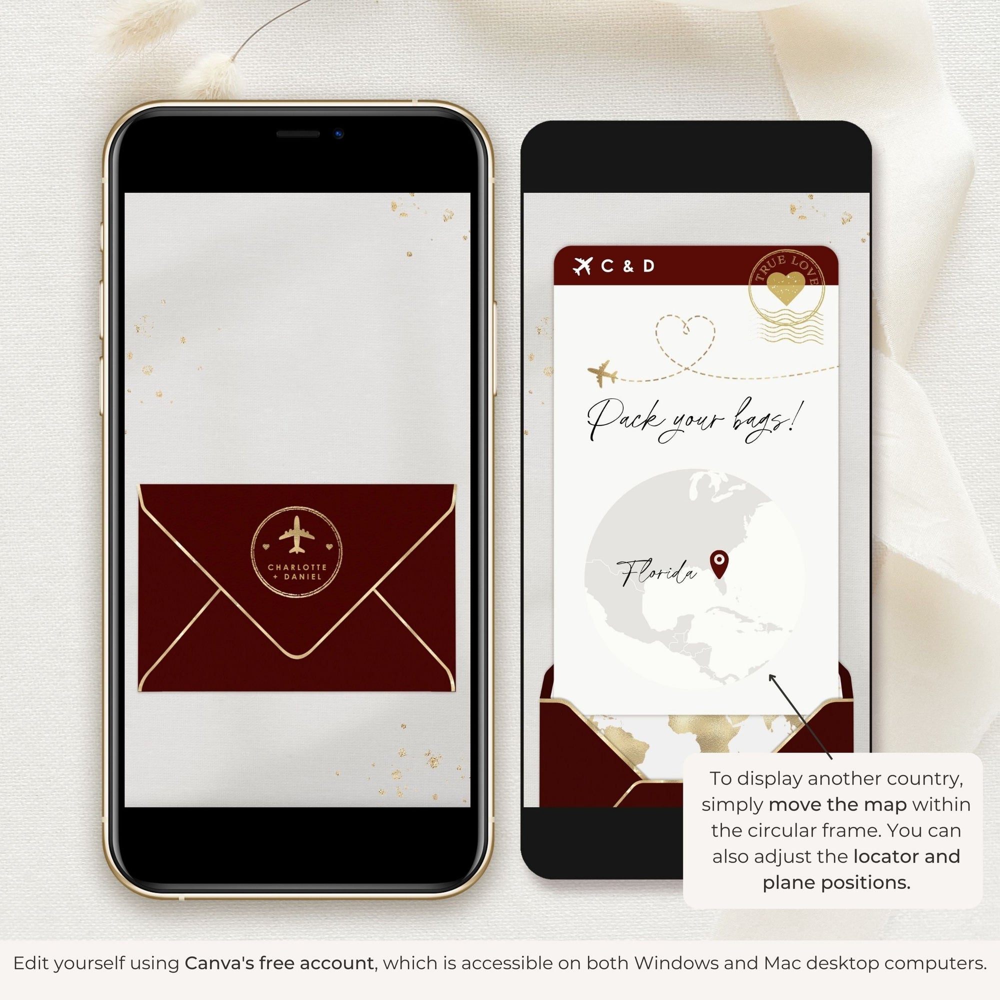 Boarding Pass Save the Date Video Template - Burgundy