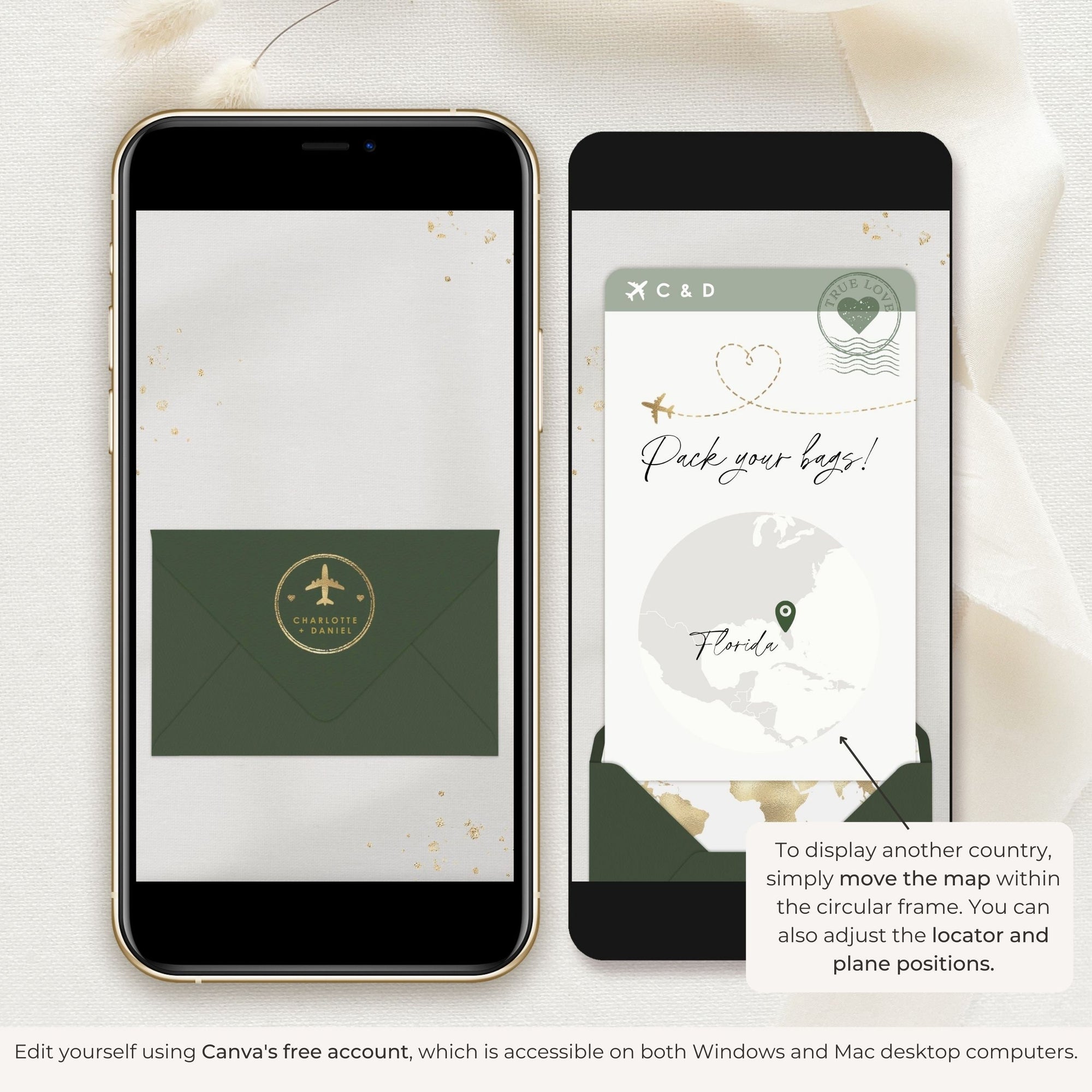 Boarding Pass Save the Date Video Template - Sage Green