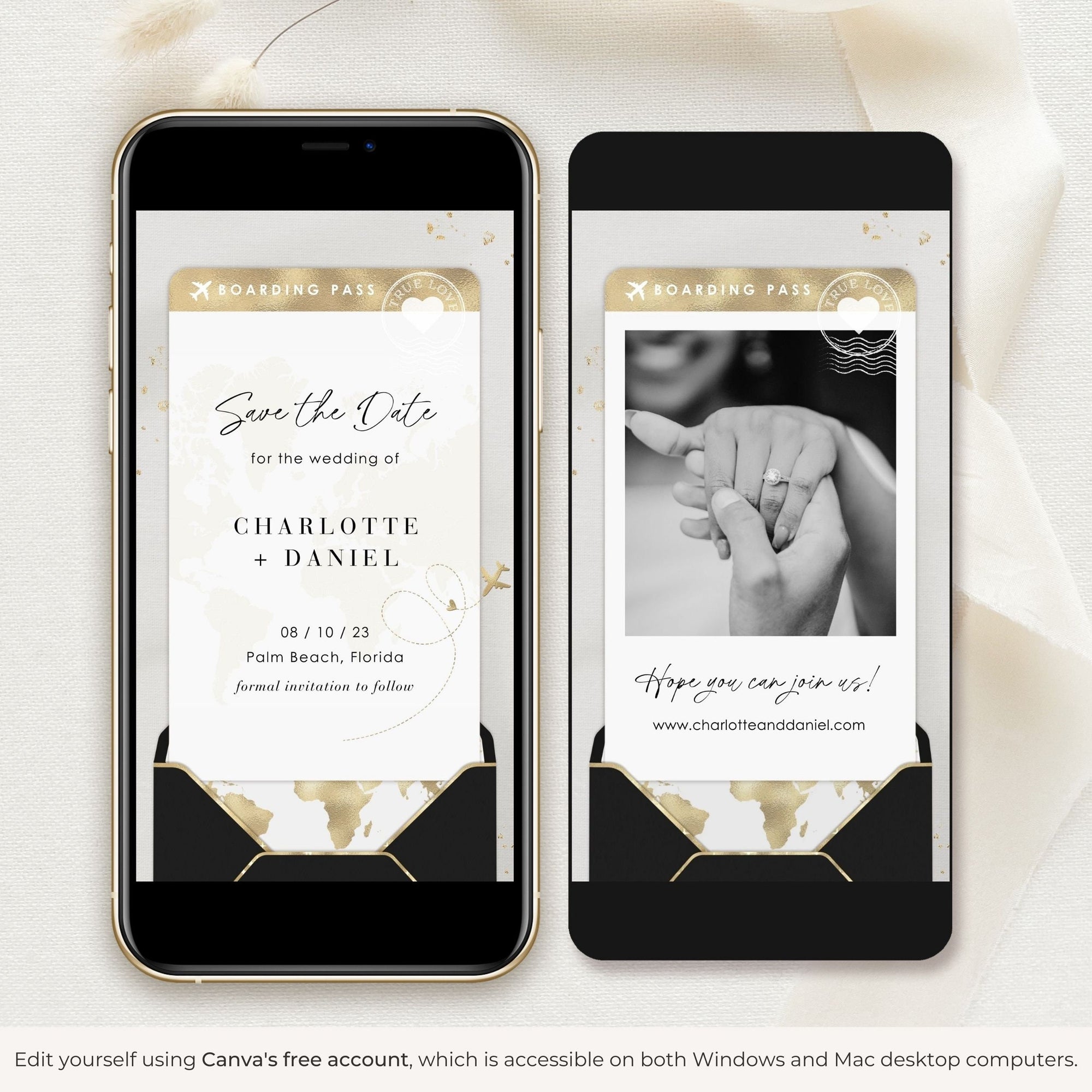 Boarding Pass Save the Date Video Template - Black