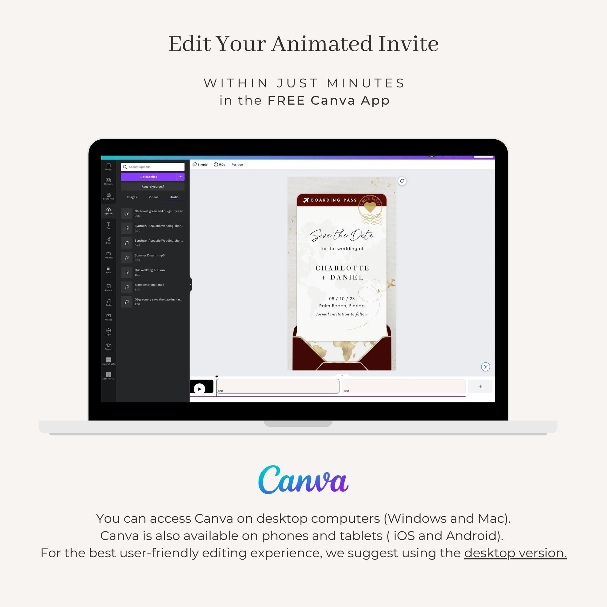 Boarding Pass Save the Date Video Template - Burgundy