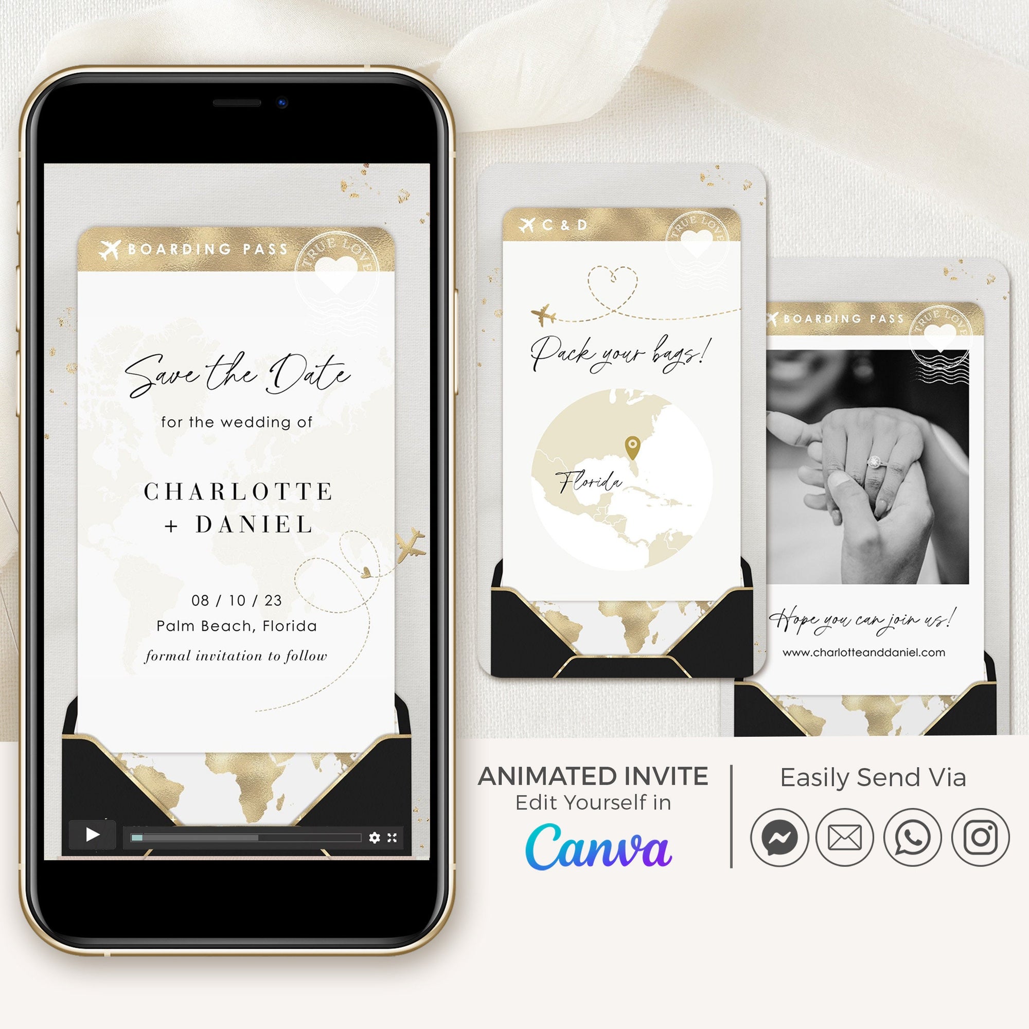 Boarding Pass Save the Date Video Template - Black