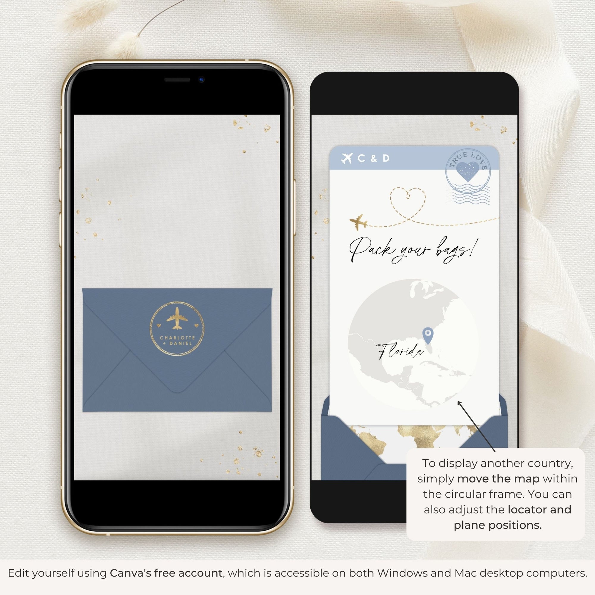 Boarding Pass Save the Date Video Template - Dusty Blue