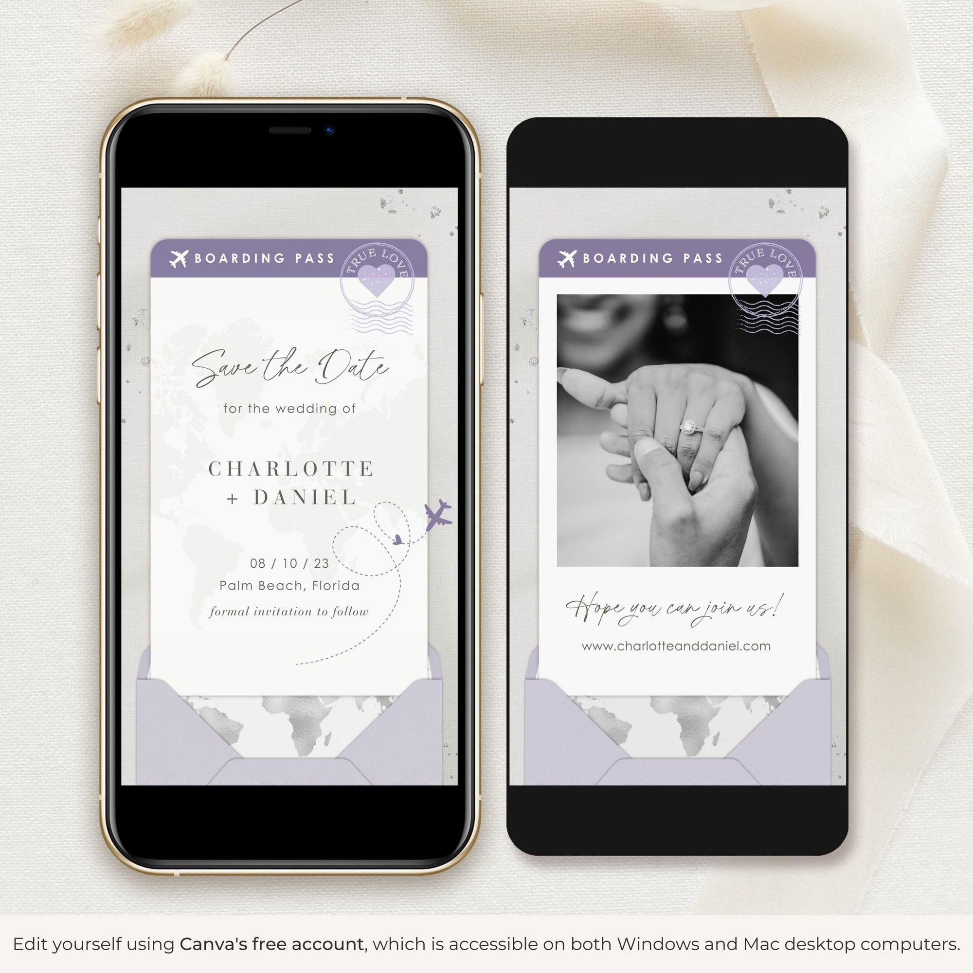 Boarding Pass Save the Date Video Template - Purple