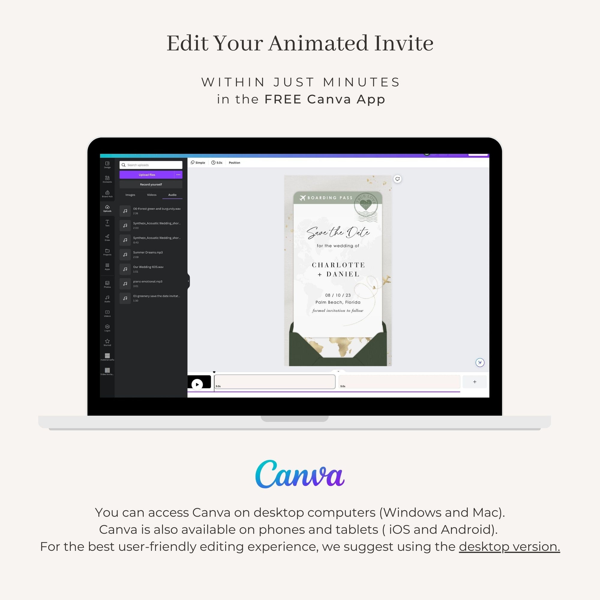 Boarding Pass Save the Date Video Template - Sage Green
