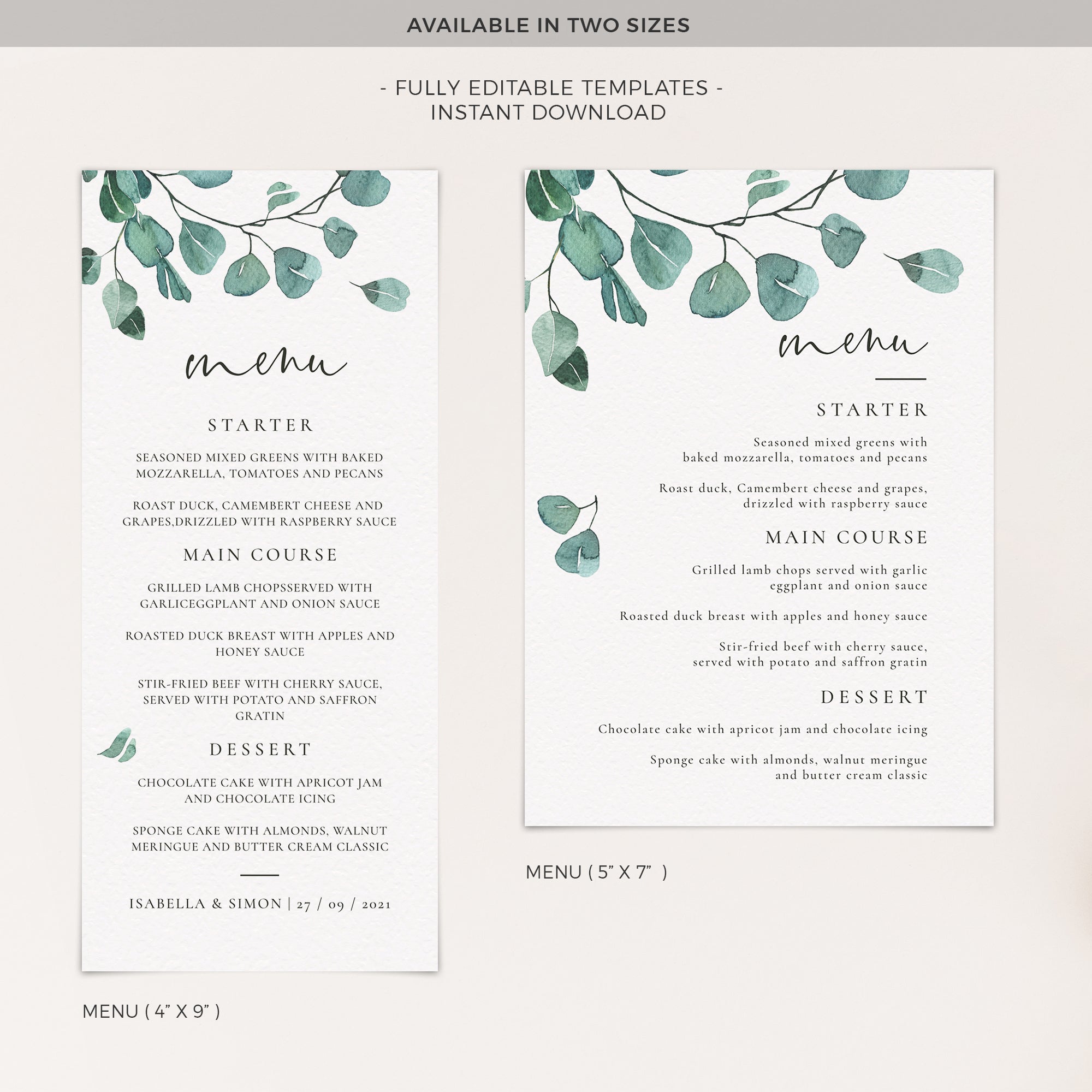Luisa | Eucalyptus Wedding Menu Template