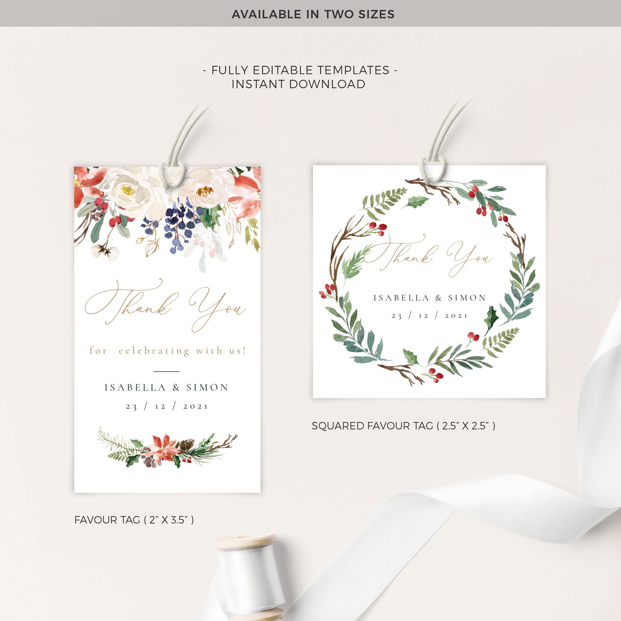 Natalia | Christmas Wedding Favor Tags Template
