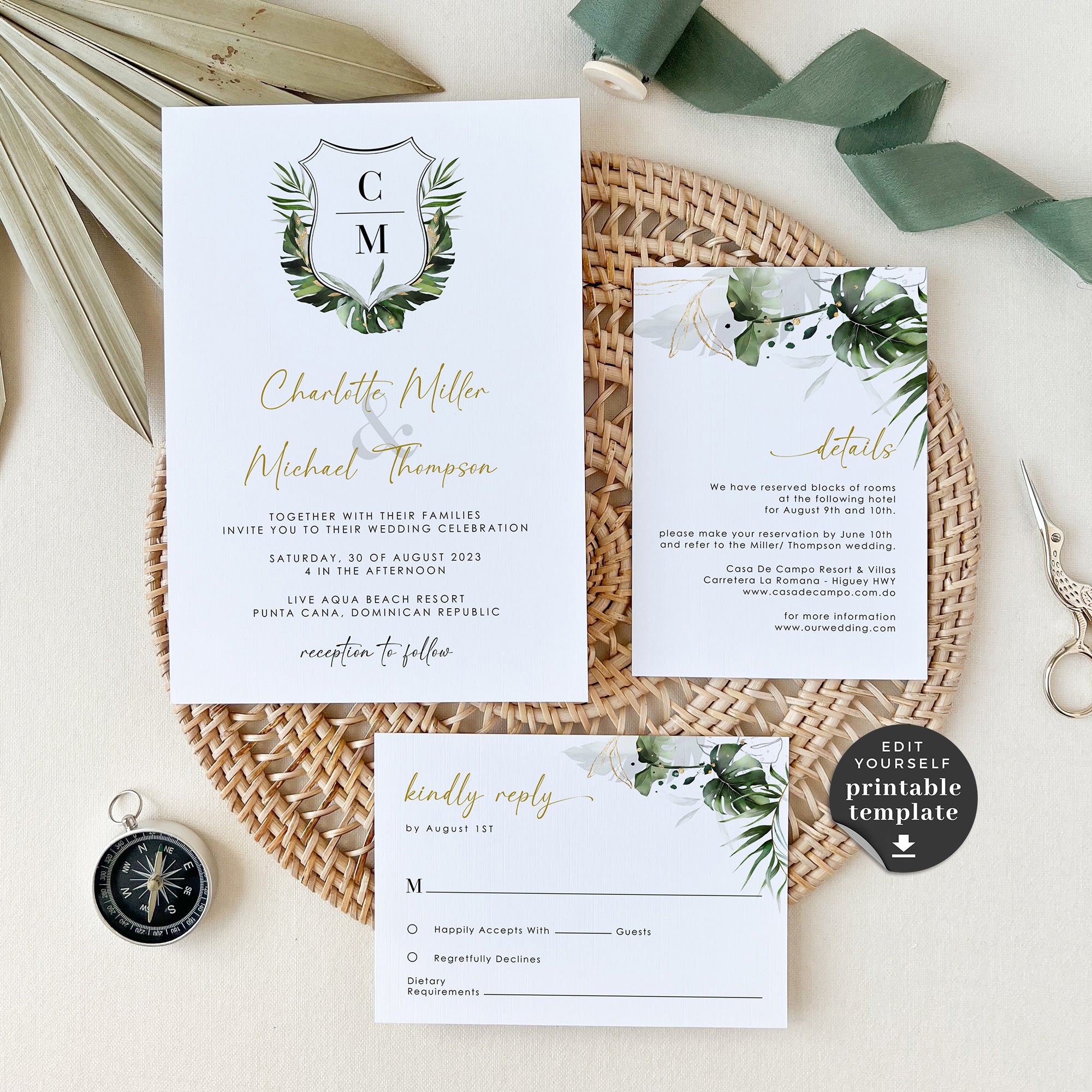 Palma | Elegant Tropical Wedding Invitation Suite Template