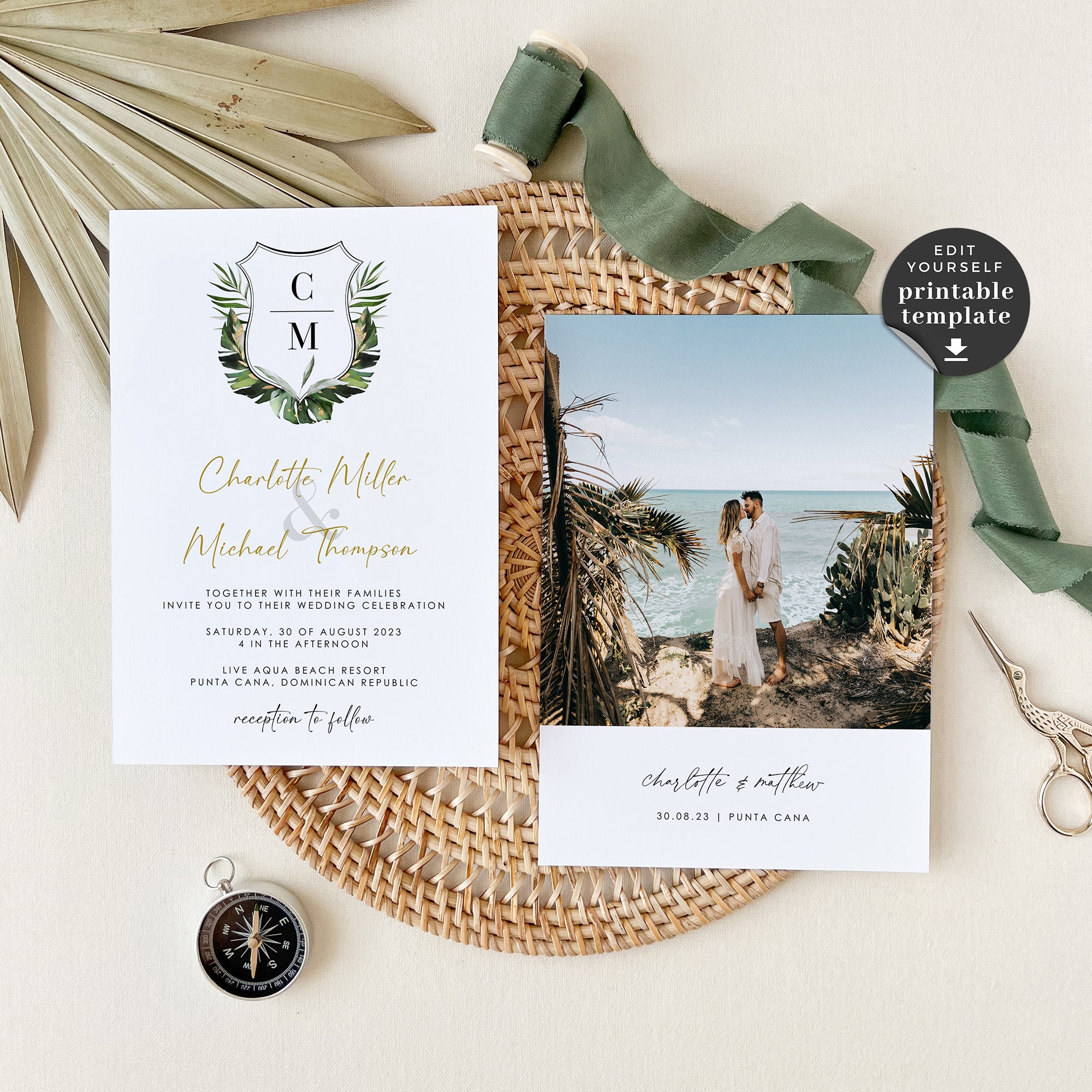 Palma | Elegant Tropical Wedding Invitation Suite Template