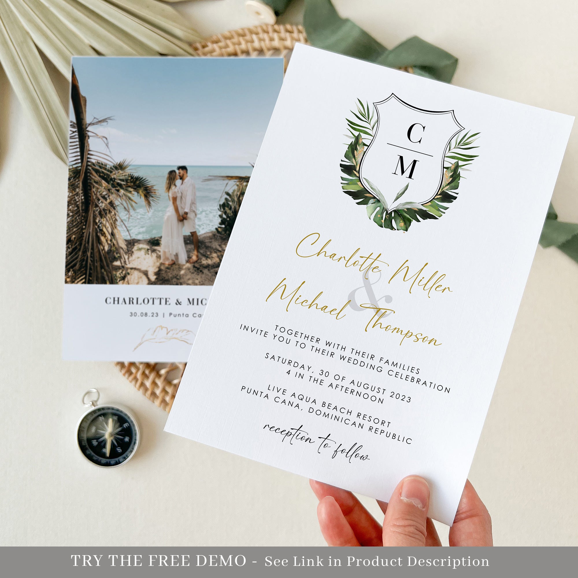 Palma | tropical wedding invite Template with Monogram
