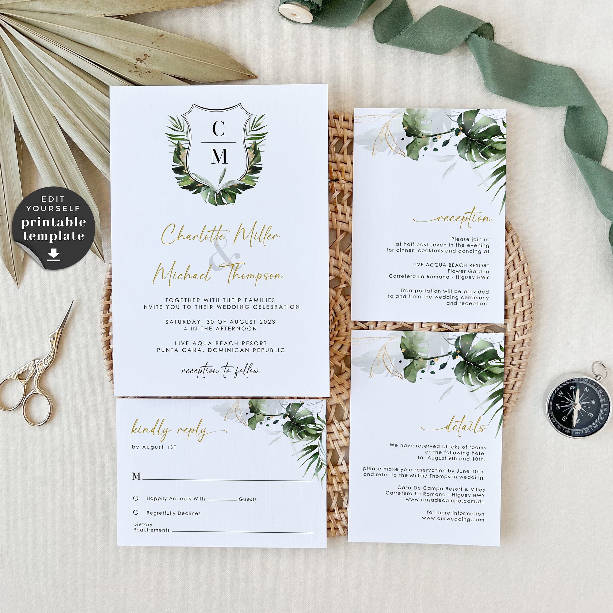 Palma | Elegant Tropical Wedding Invitation Suite Template