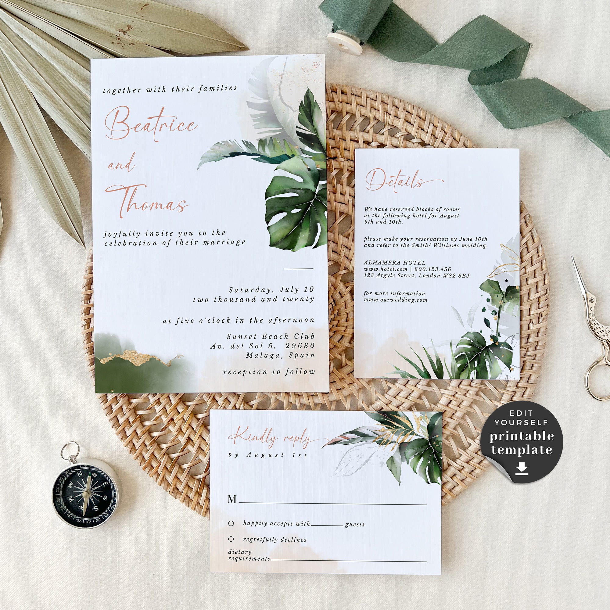 Palma | Tropical Wedding Invitation Set Template