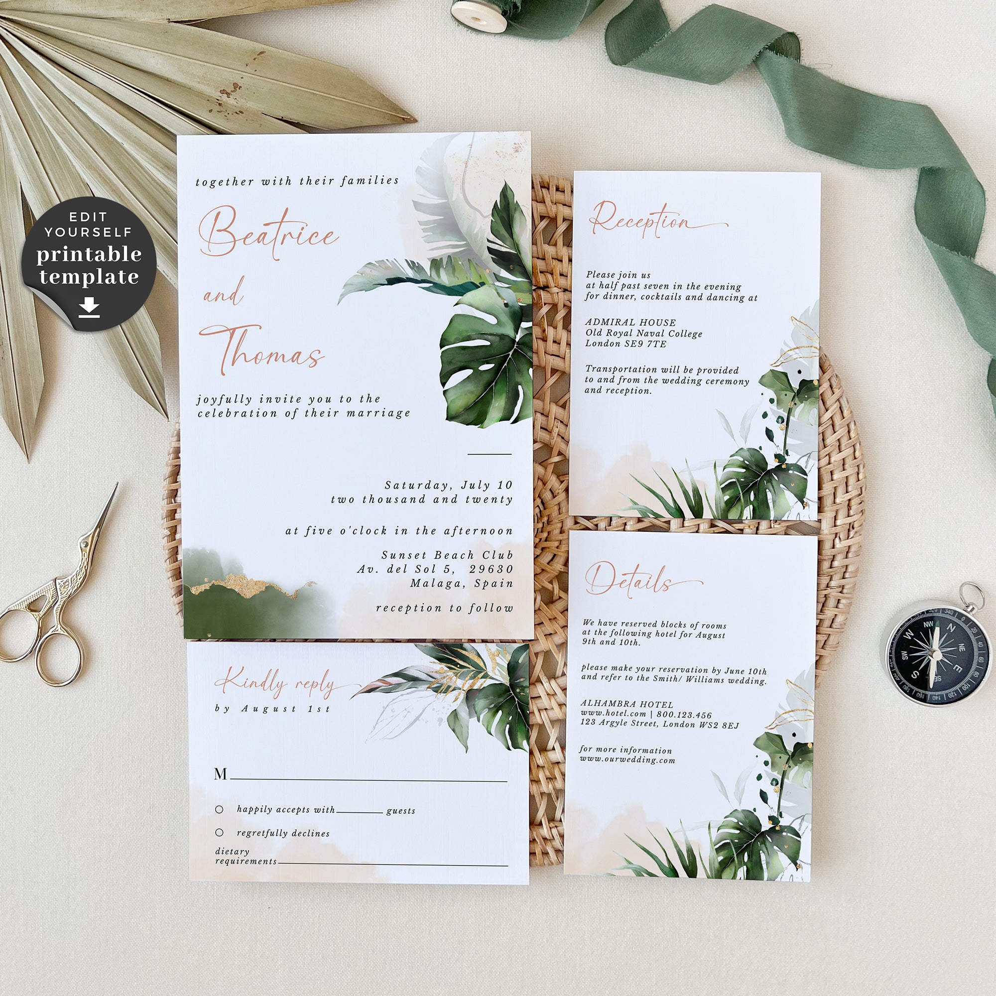 Palma | Tropical Wedding Invitation Set Template