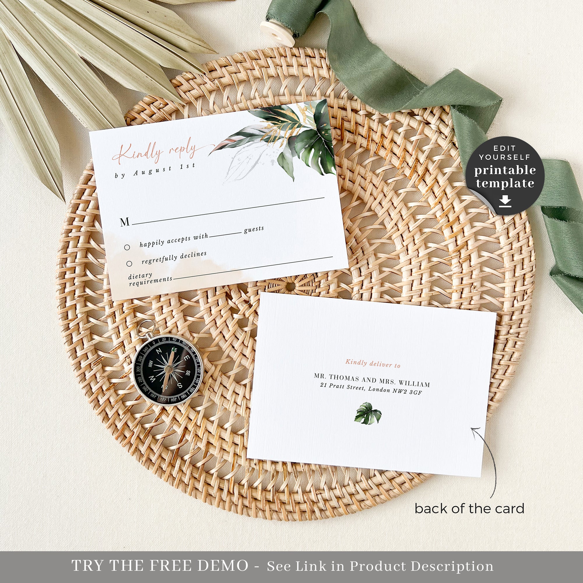 Palma | Tropical Wedding Invitation Set Template