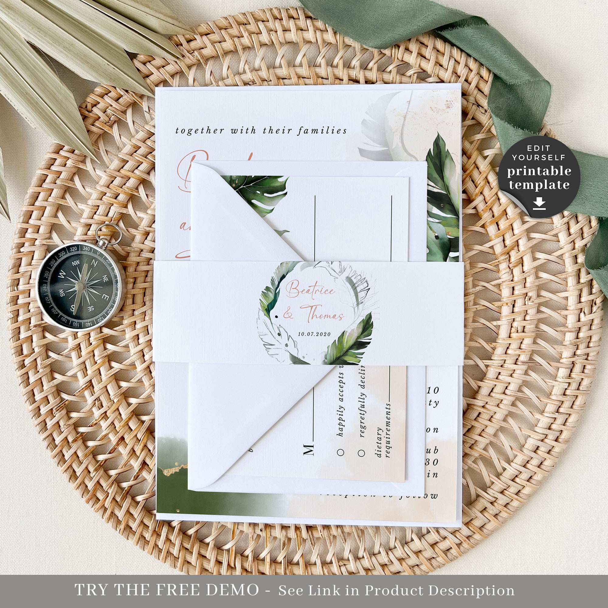 Palma | Tropical Wedding Invitation Set Template
