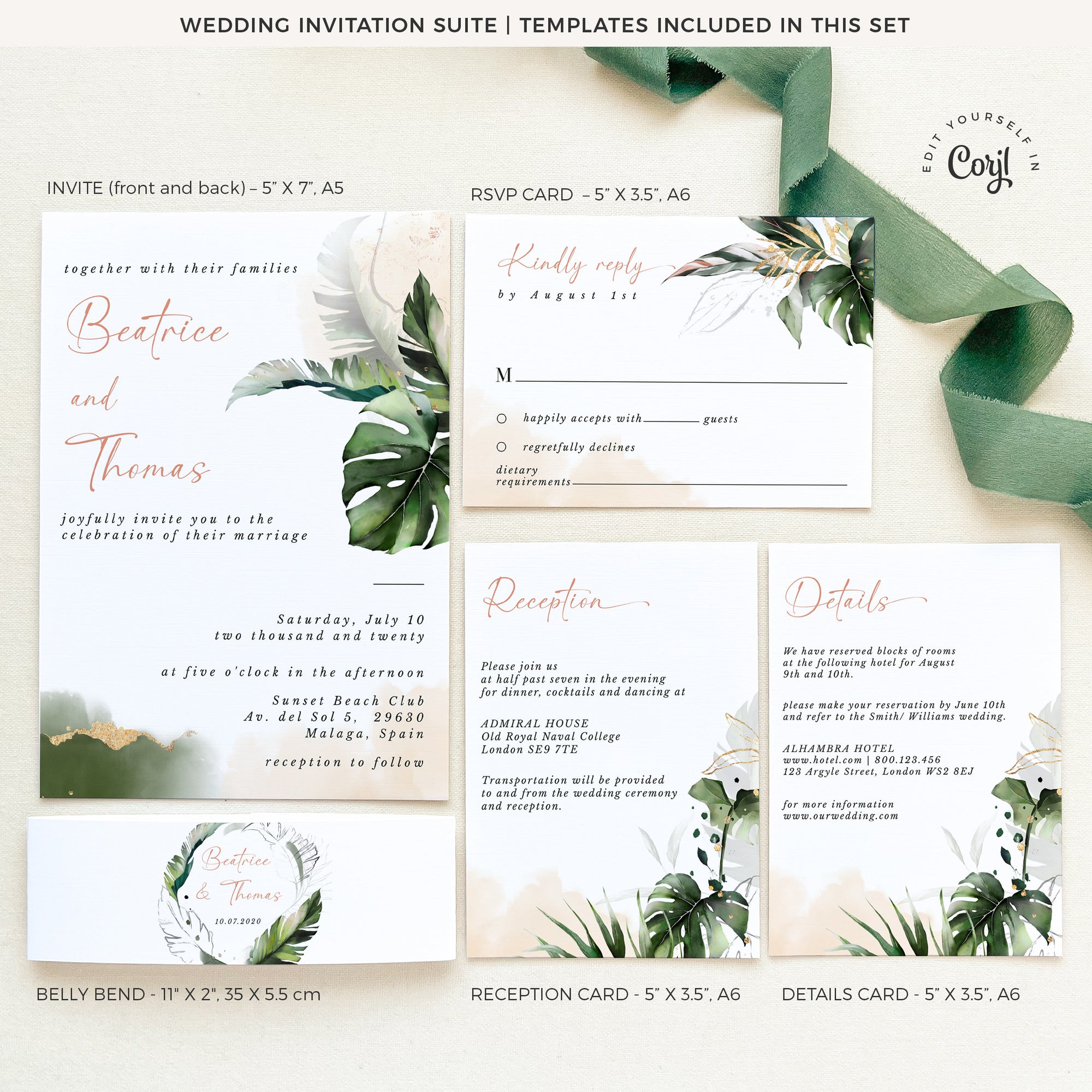 Palma | Tropical Wedding Invitation Set Template