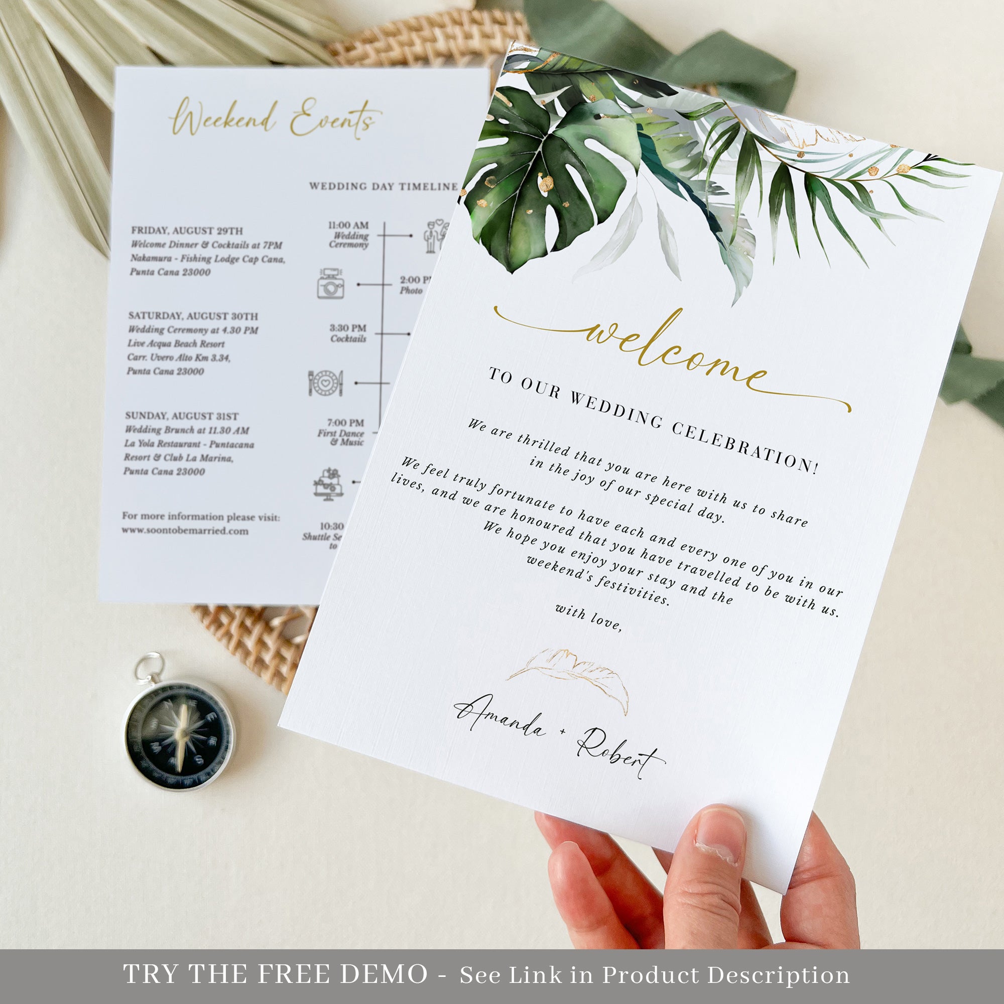 PALMA Tropical Wedding Welcome Letter And Itinerary Template