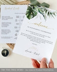 PALMA Tropical Wedding Welcome Letter And Itinerary Template