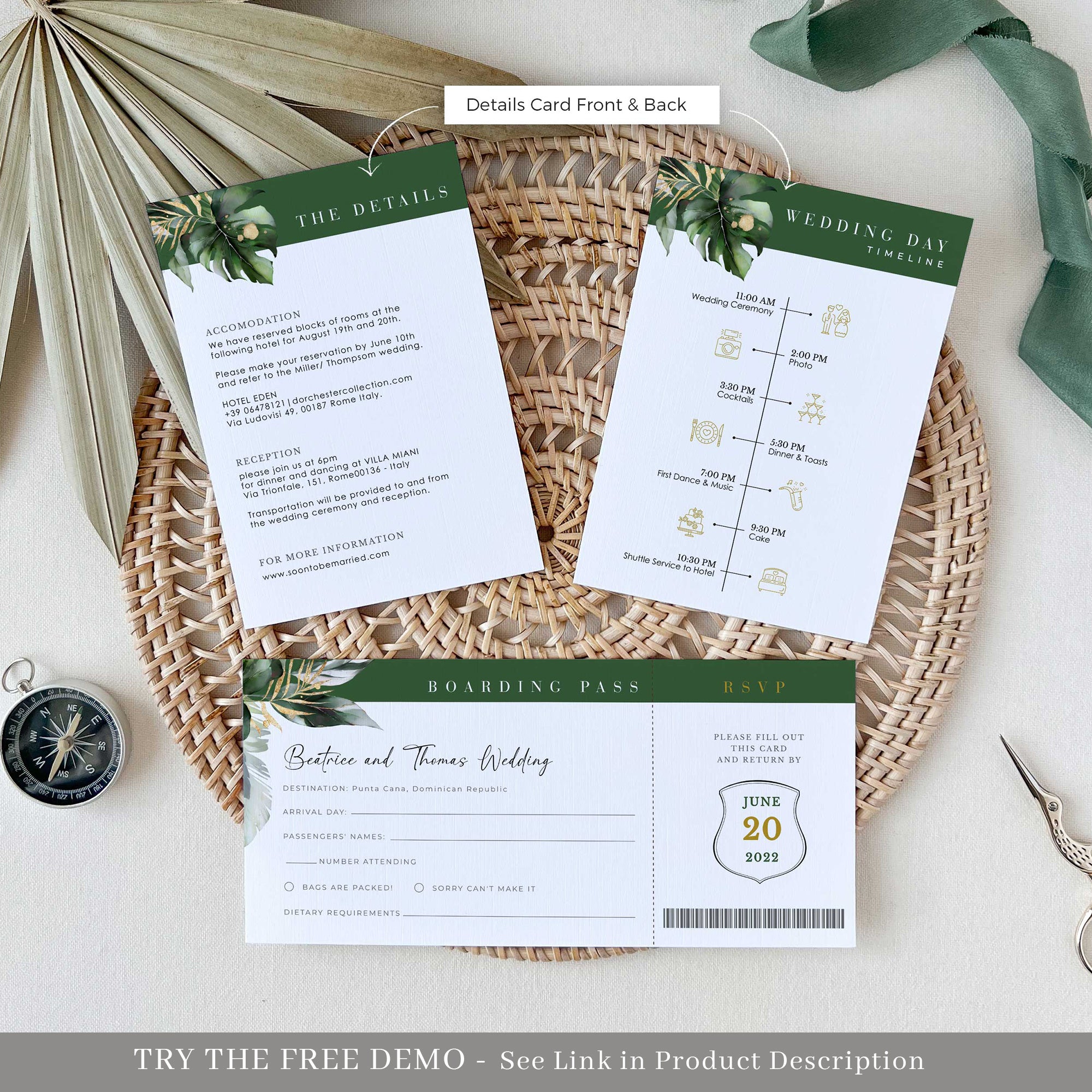 Palma | Tropical Passport Wedding Invitation Template