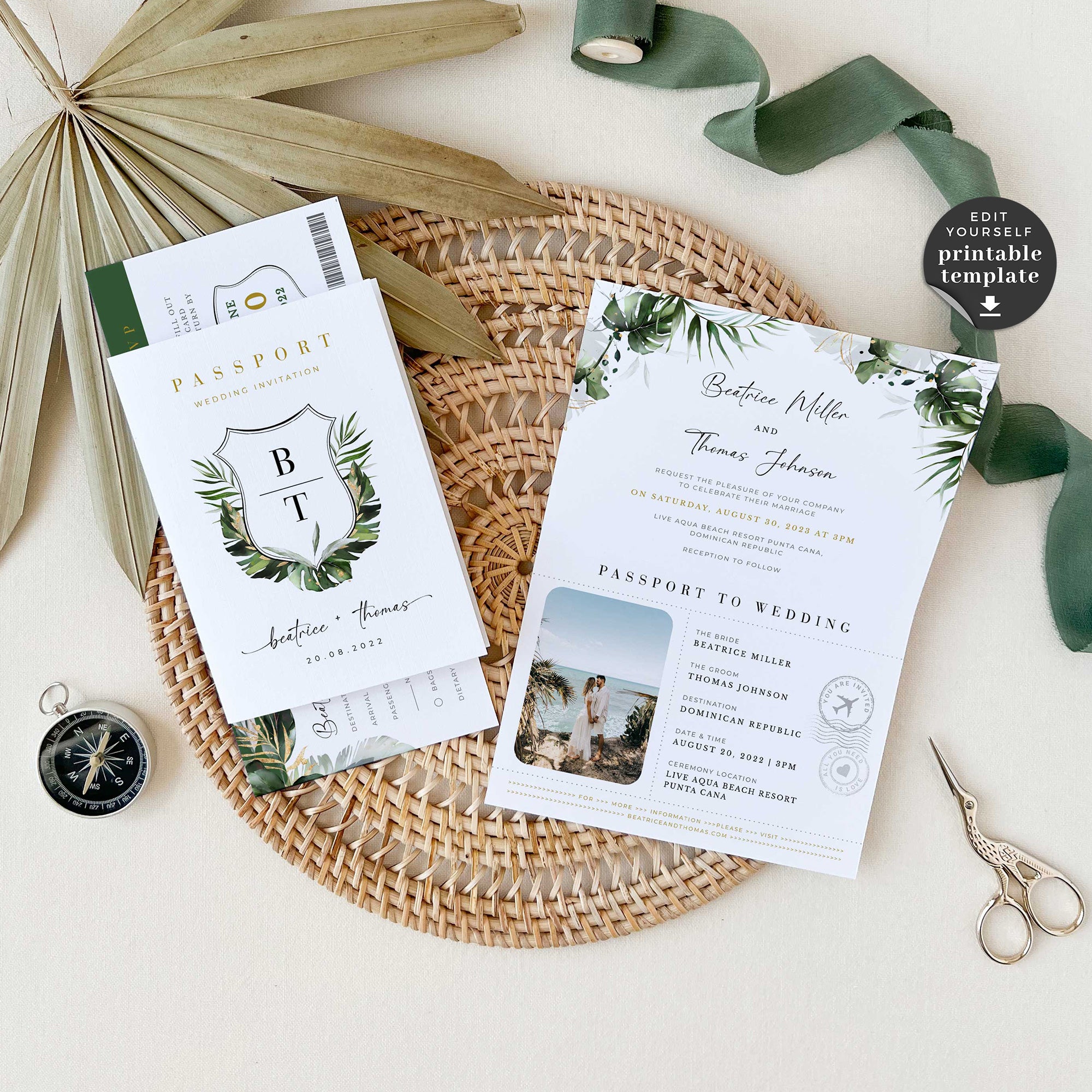 Palma | Tropical Passport Wedding Invitation Template