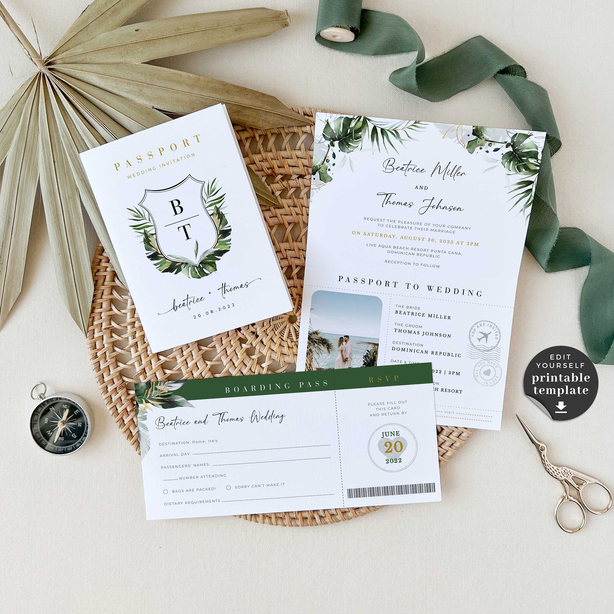 Palma | Tropical Passport Wedding Invitation Template