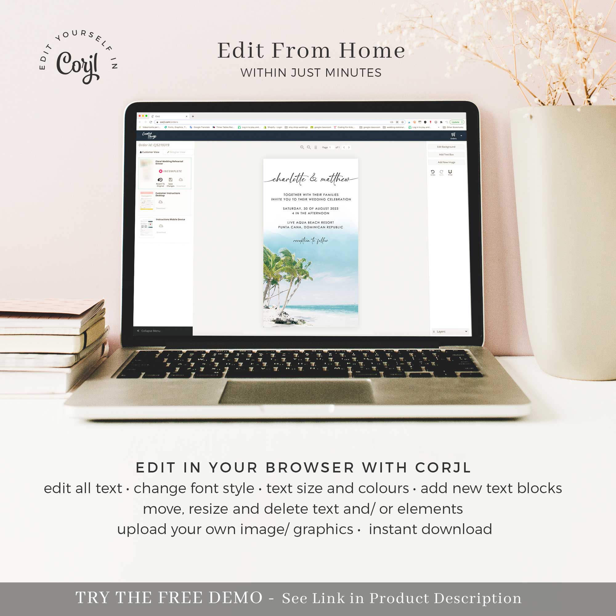 Mira | Tropical Wedding Invitation Set Digital