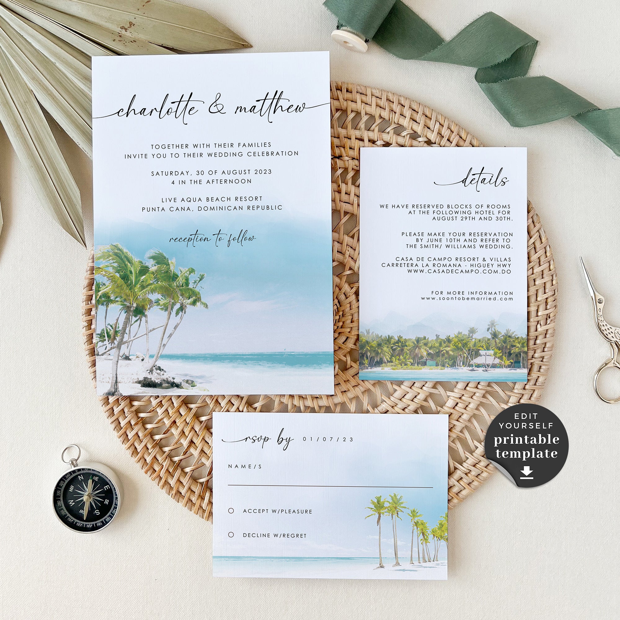 Mira | Tropical Wedding Invitation Suite Template