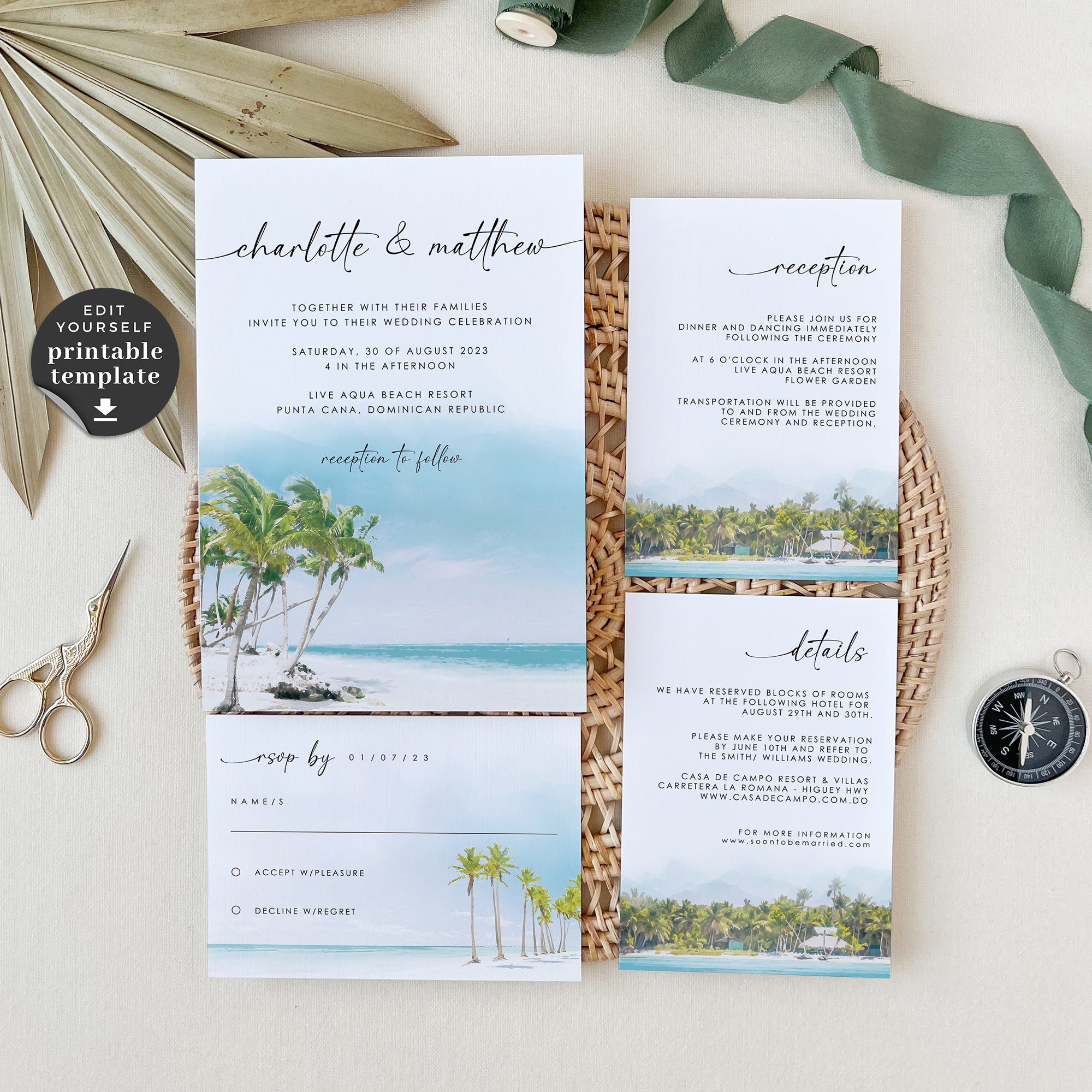 Mira | Tropical Wedding Invitation Suite Template