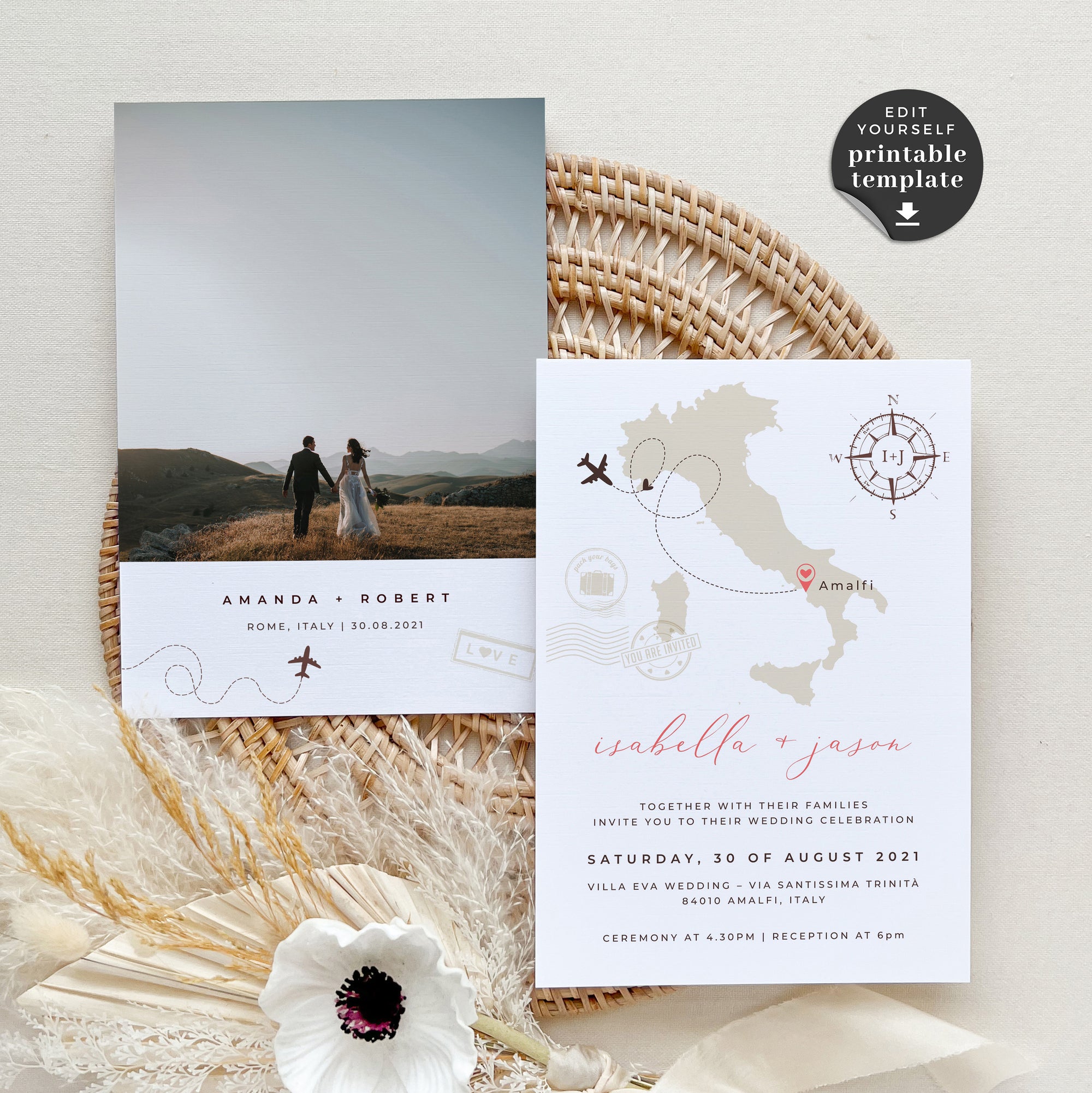 Italy Destination Wedding Invitation Template with RSVP