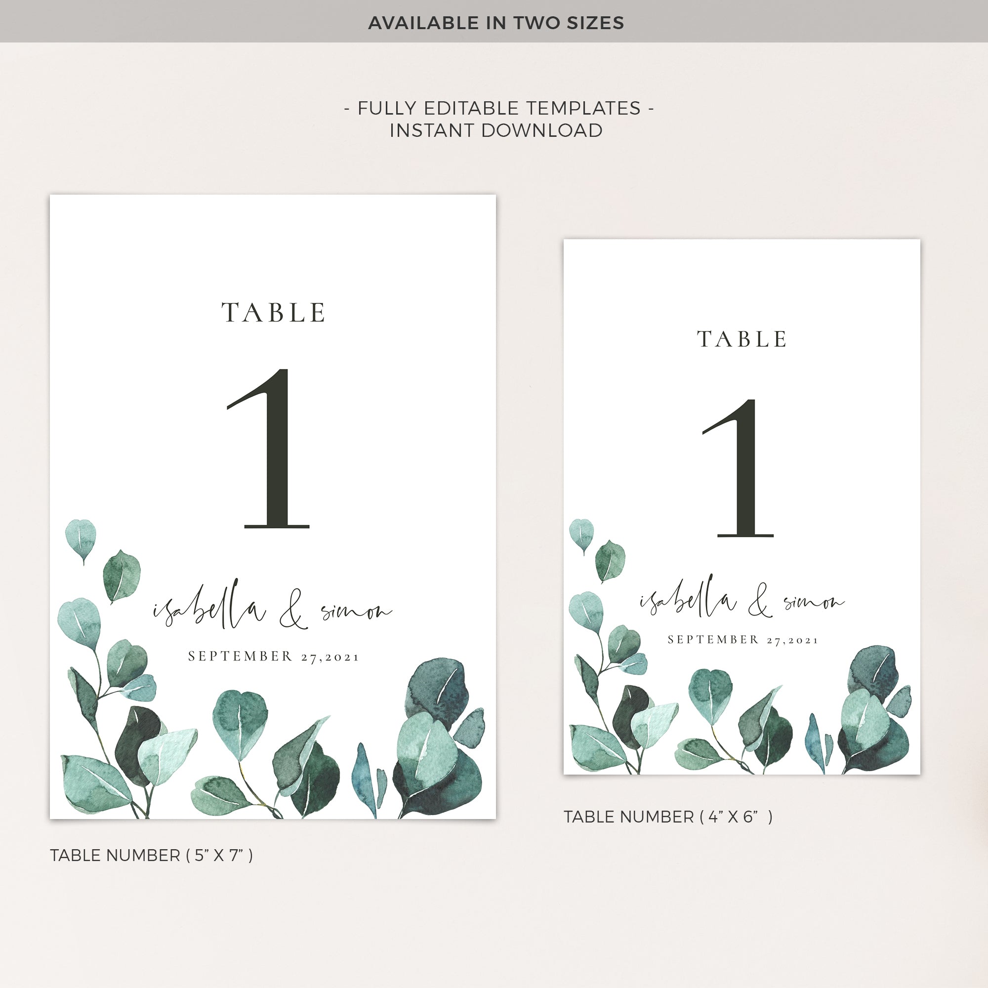 Luisa | Eucalyptus Wedding Table numbers Template
