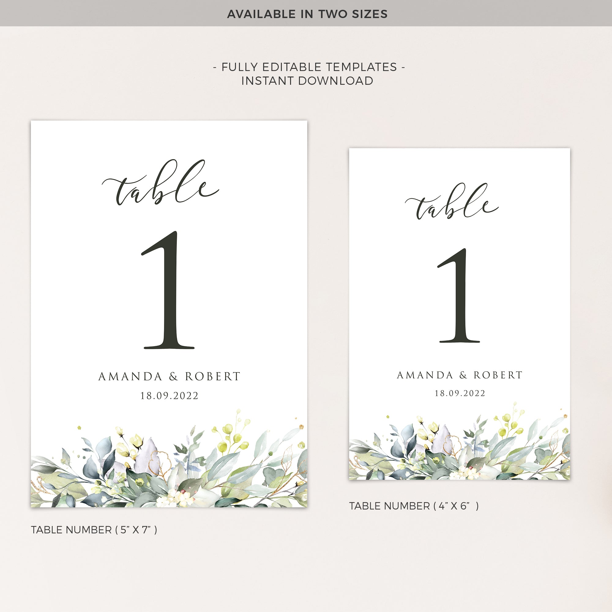 Flora | Rustic Wedding Table numbers Template